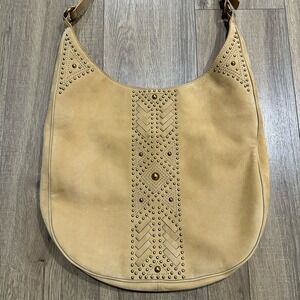 Frye Tan Studded Suede Oversized Hobo Tote Western Boho Crossbody Bag NWT